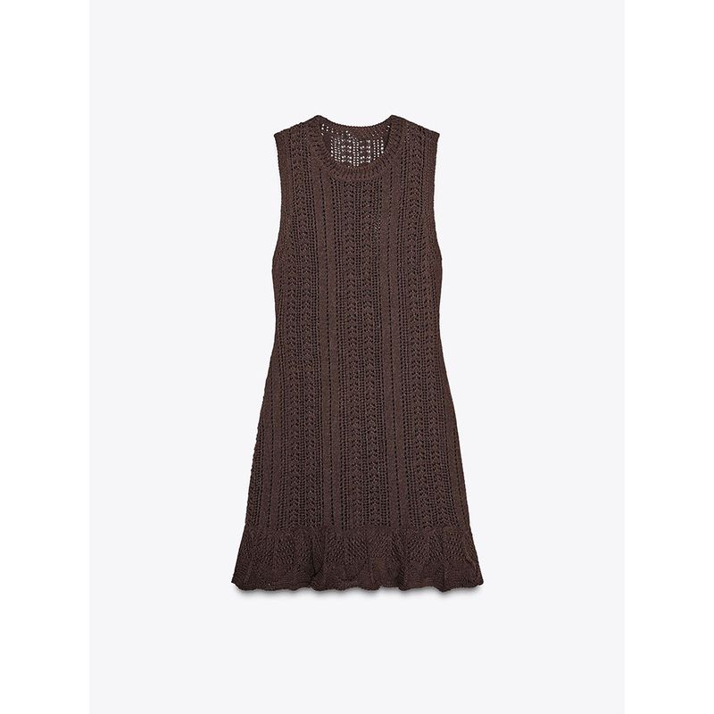 

Za2025 Summer New Women clothes Fashion Temperament Minimalist Sleeveless round Neck Knitted dress 6236012 700 Brown L