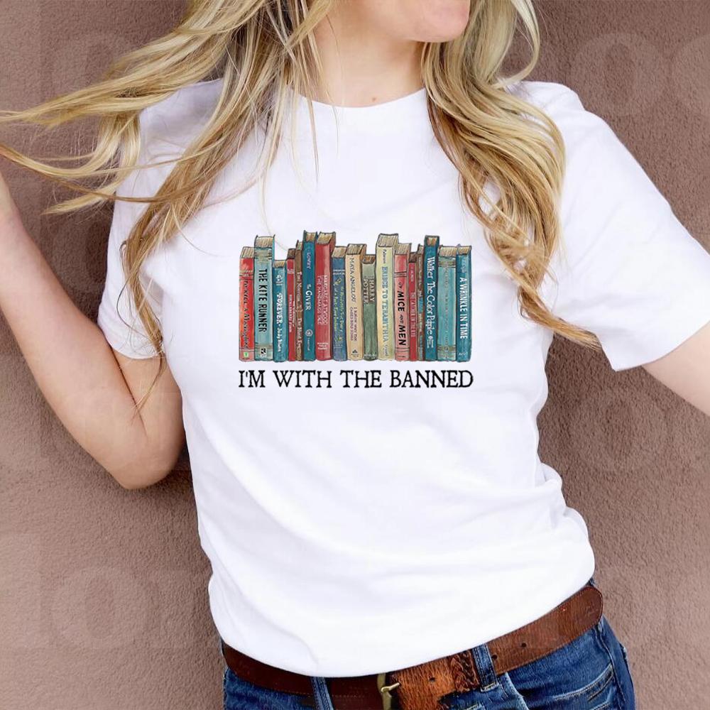 ZX TEE Verbotene Bücher Shirt Ich bin bei den Verbotenen T-Shirt Lese-Shirt Bibliotheksbücher Kurzarm Verbotenes Bibliotheks-Shirt Bibliothekar-Shirt