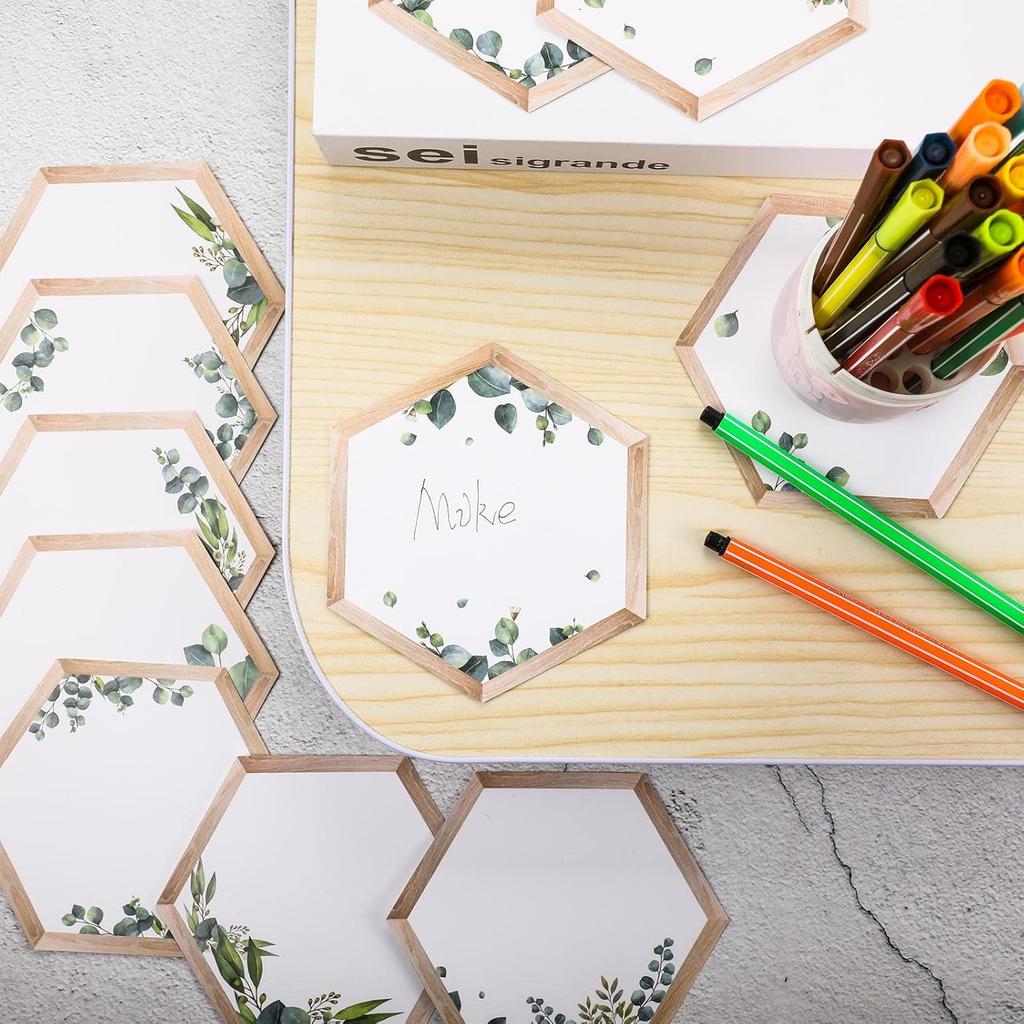 60 Pcs Simply Boho Hexagons Cutouts for Plant Themed Classroom Bulletin Board Decor Greenery and Wood Grain for Farmhouse Rustic Classroom Décor