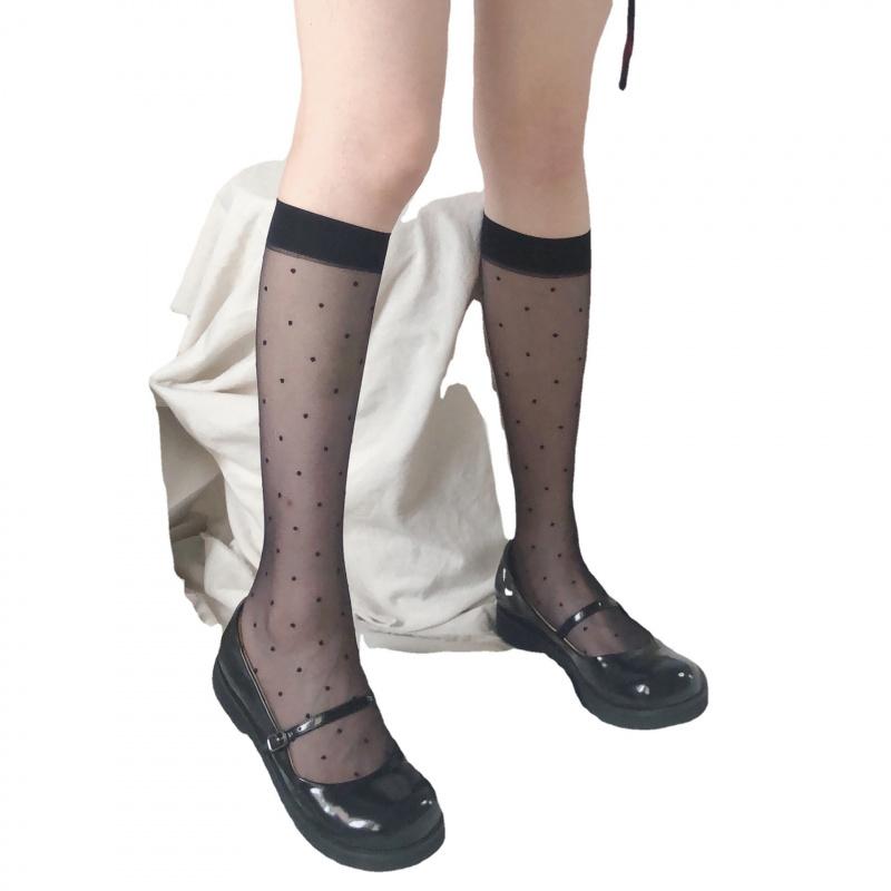 Spring Summer New Polka Ultra-thin Core Silk Small Classic Versatile Calf SocksshuiiiSame Style Women's Mid-Calf Socks