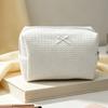 Large Capacity Waffle Knit Makeup Bag Bow Decor Toiletry Organizer Sweet Cosmetic Bag  Daily