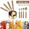 8 Pcs Stainless Steel Measuring Cups Spoons Wooden Handle Coffee Measuring Spoon Set Gold Measure Cup Baking Tools for Kitchen