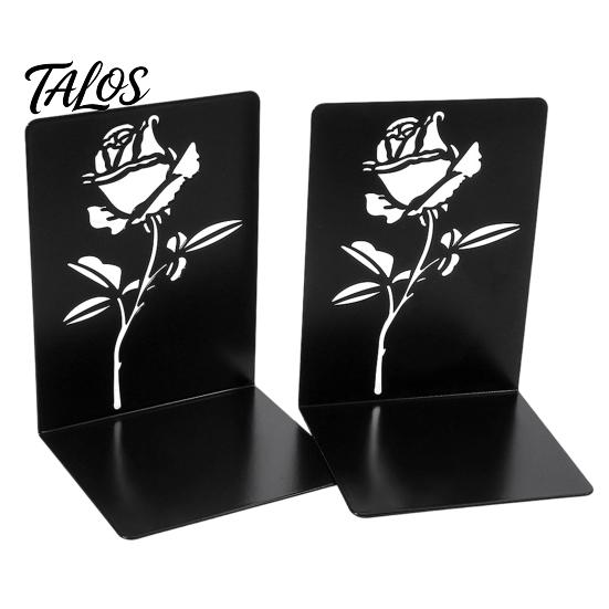 Compact Bookend 2PCS Metal Bookends, L-Shaped Reinforced Support Book Holder, with Non-Slip Large Capacity Holder Pads, Hollow Floral Design