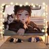 Anime Girl And Cat Healing Scenery Tapestry Wall Hanging Decorative Fabric for Room Headboard Background