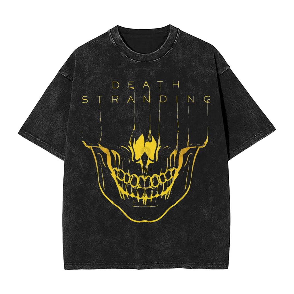 DEATH STRANDING Logo Print T-Shirts Harajuku Gewaschene Oversized T-Shirts Sommer Baumwolle Kurzarm T-Shirts Oberteile Herren Damen Kleidung