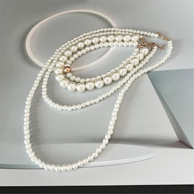 4 Piece Layering Artificial Pearls Necklace Set Adjustable Length Multi Strand Jewelry Neckchain For Women Fashion