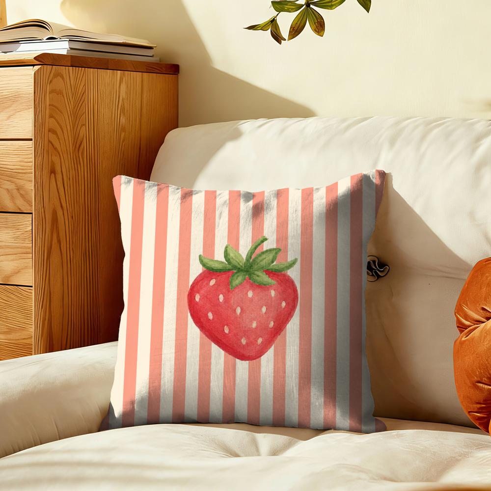 Striped Watercolor Fruits Cushion Cover Soft Short Plush Pillow Cover Smooth Cozy Texture Aesthetic Cushion Case Home Decor
