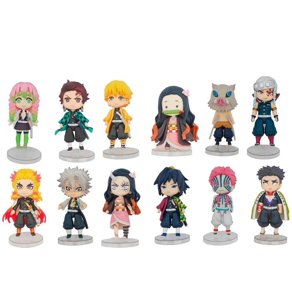 9.5CM 6Pcs/Set Anime Demon Slayer Small Figure Character Multiple Combination Sets Cute Anime Toy Gift Collection Decoration PVC