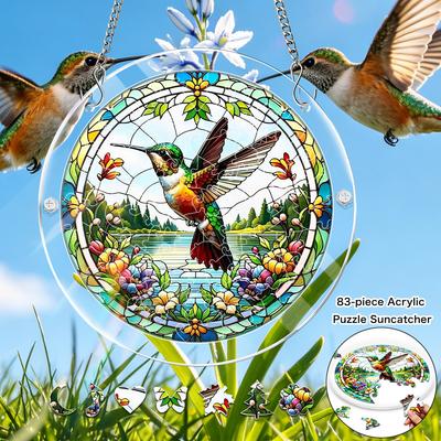 2D Flat, 1Set 83pcs Acrylic Puzzle Suncatcher Window Hanging Panel, 18.8 Cm Adult Summer Garden Sunlight Catcher, Suit for Courtyard & Garden Decor, B