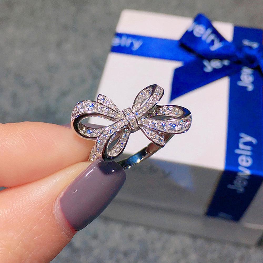 Ring Female Tide Niche Design Bow Zircon Ring Female, Beautiful Romantic Index Finger Ring Jewelry