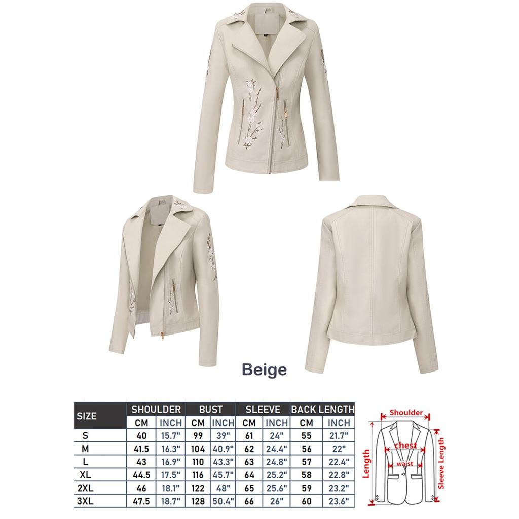 Nuova Giacca da Donna in Ecopelle Nera per l'Autunno; Cappotto in PU Ricamato Floreale Bianco; Top Marrone Scuro Stile Motociclista.