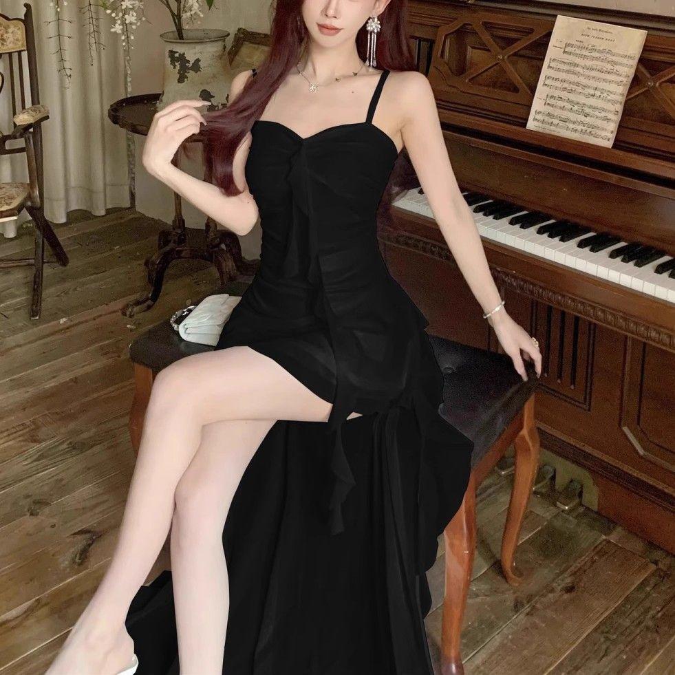 Sexy Spaghetti Strap Ruffle Irregular Bodycon Party Club Evening Dress Women Mesh Suspender Spring Summer Holiday Beach