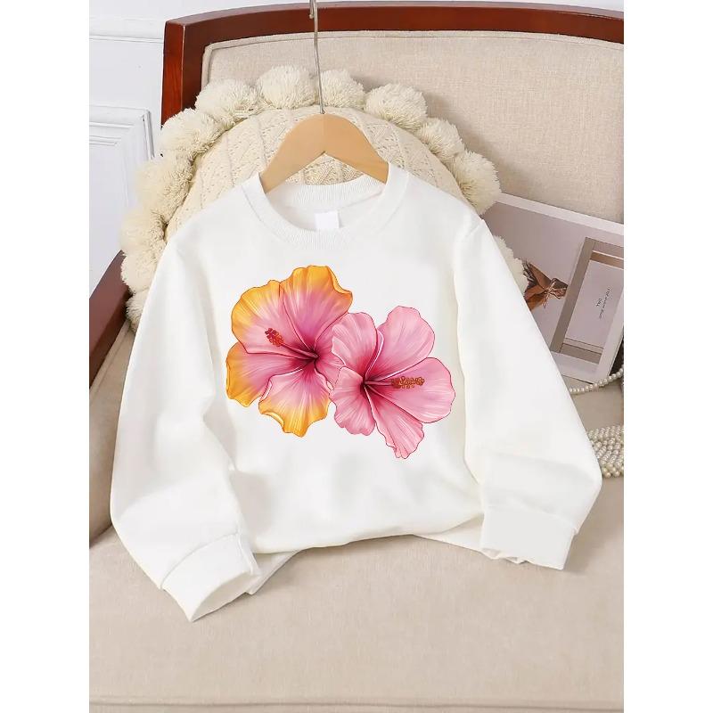 European Sizes Kids' Sweatshirt with Cute and Fashionable Cartoon Bellflower Print, Soft and Comfortable Crewneck Sweatshirt for Casual Daily Wear