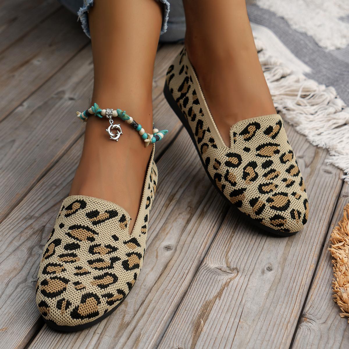 

Элегантные вязаные балетки с узором «гусиные лапки», женские сетчатые мокасины с острым носком, женские большие размеры 43, леопардовые лоферы, мягкая обувь для вождения 43