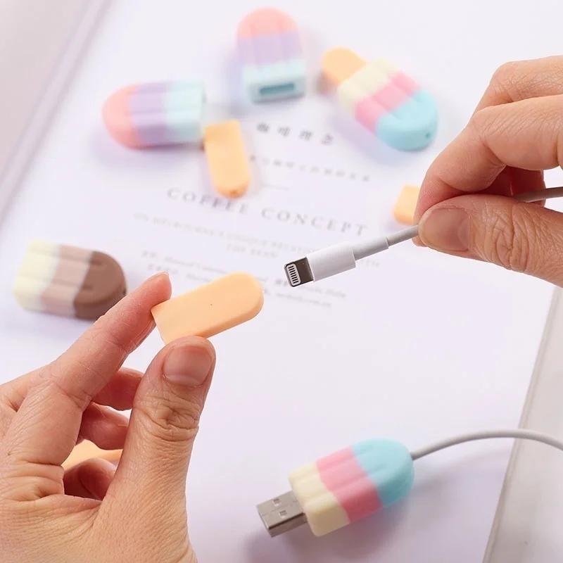 3ks Silikonový chránič kabelu USB nabíječky Ochranný kryt kabelu Tvar zmrzliny pro kabel k telefonu