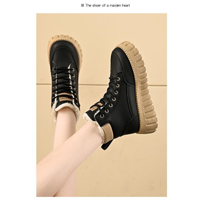 Women Thick Soled Fleece Lined High Top Warm Korean Casual Snow Boots For Ladies