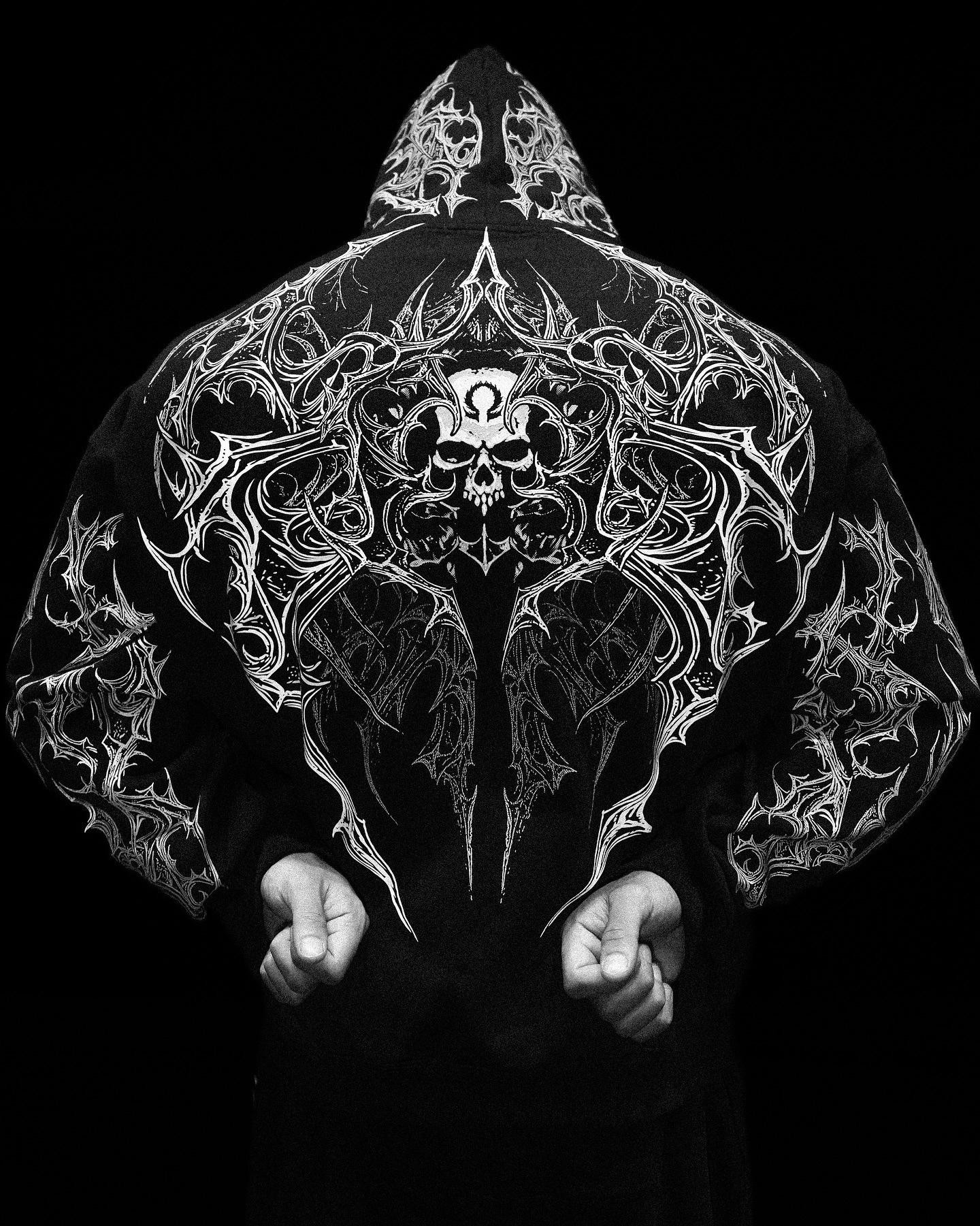 

Чоловічий худі Breathedivinity темного стилю - Модний осінньо-зимовий спортивний жакет на блискавці. Medium білий/чорний