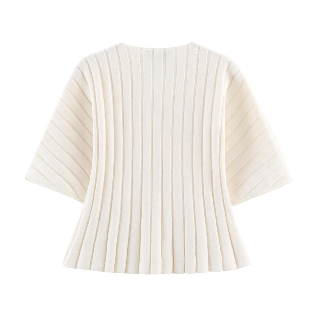 2026 Spring European & American Style Women's Puff Sleeve Ribbed Knit Top