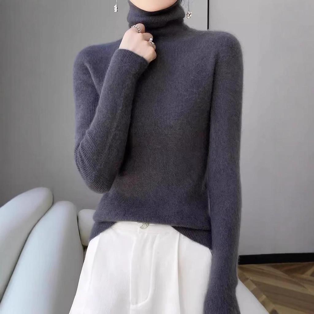 Korean Style Slim Fit High-Neck Sweater for Women - 2024 Autumn/Winter Long Sleeve Knit Base Layer