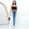 European and American Style Stretch Fashionable Washed Contrasting Jeans Women High Waist Retro Design Long Pants