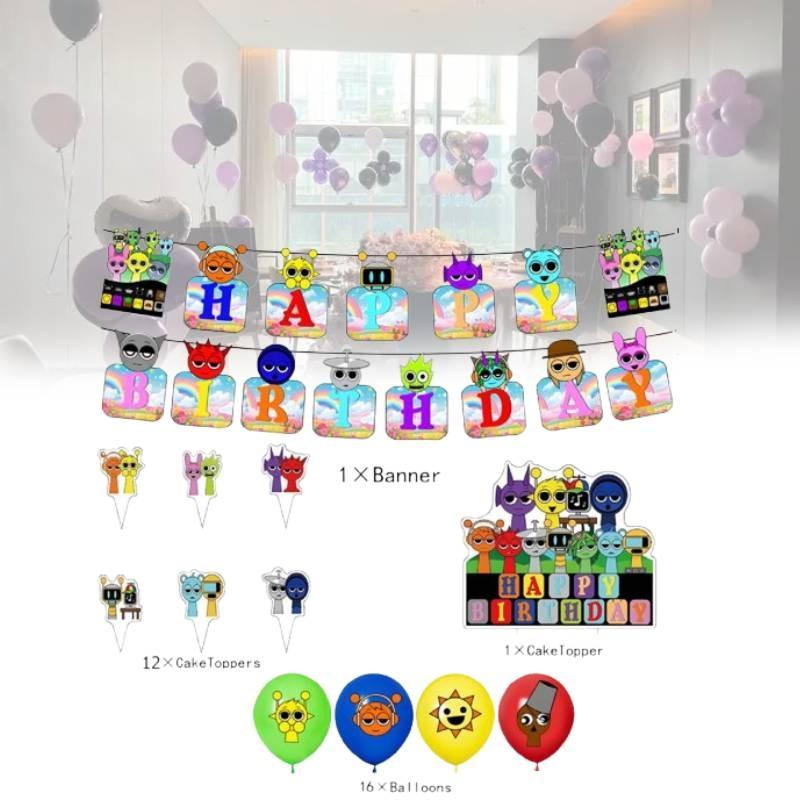 Festive Incredibox Sprunki Birthday Party Decoration Set With Colorful Balloons And Banners
