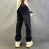 Jacquard Pattern Denim Pants Male Straight Fitting Baggy Bottoms Distressed Wide Jeans for Men