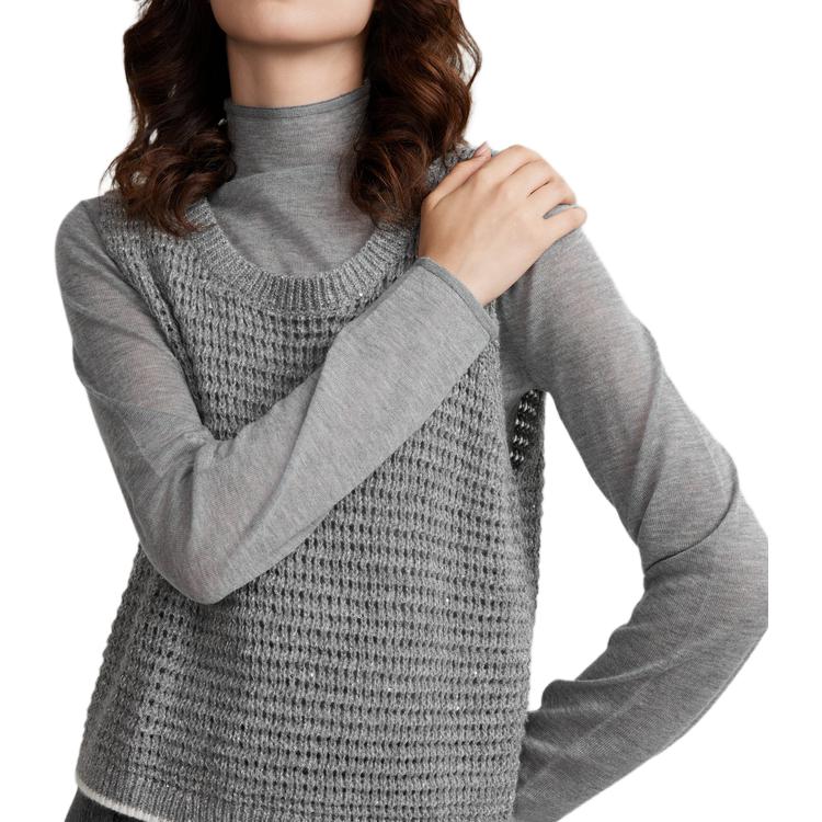 ELLE French Style High-End Knit Pullover Half Turtleneck Sweater Women Sweater Medium-Gray EM40290