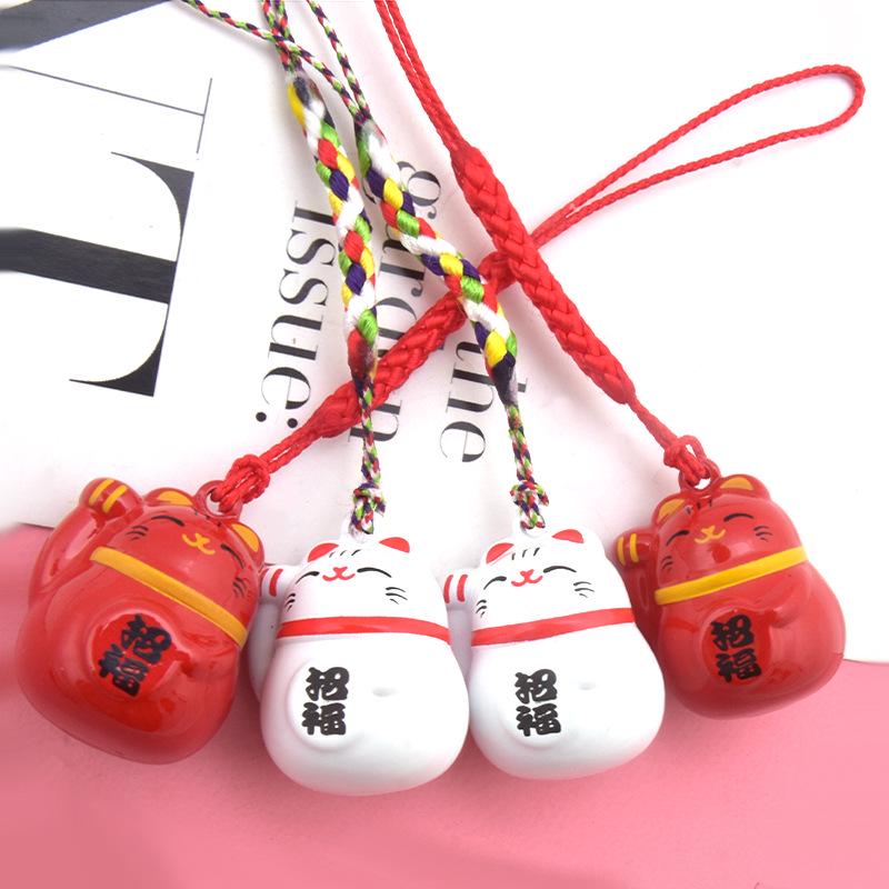 Japanese Painted Maneki-neko Water Chime Bell - Smiling Lucky Cat Phone Charm