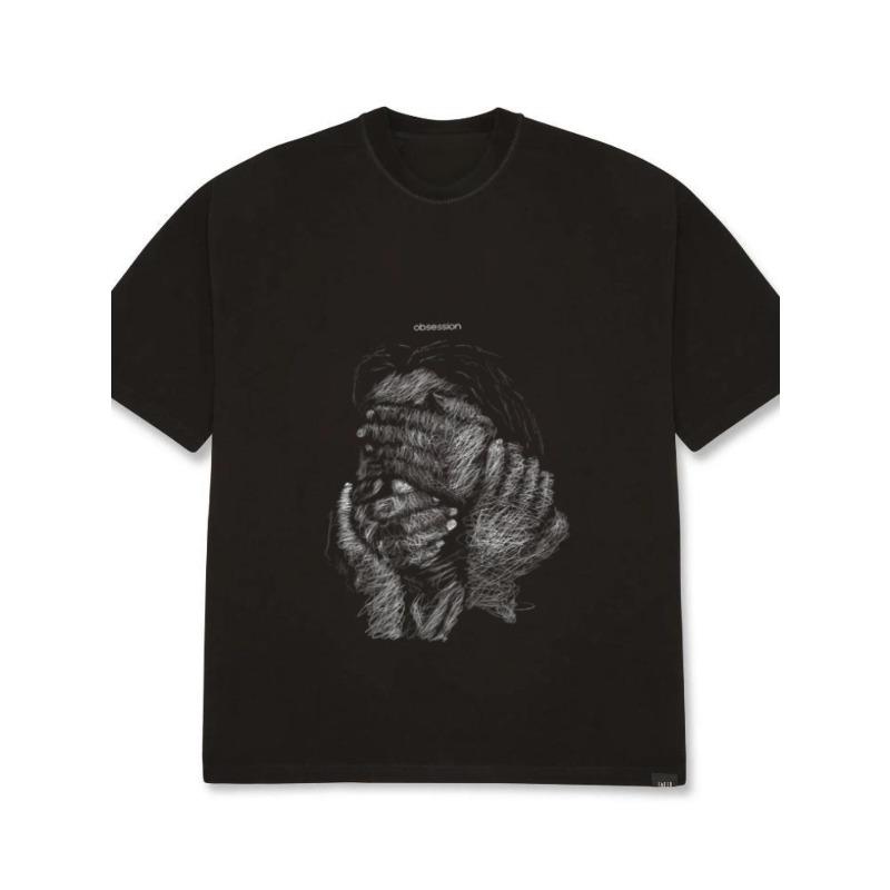 

Футболка оверсайз черная с графическим принтом сцепленных рук, уличная одежда, повседневная одежда XXXXL чёрный