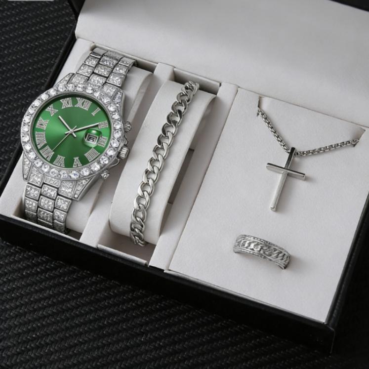 

European, American Red, Green And Blue Large Dial Quartz Watch Fashionable Hip-Hop Trendy Brand Stainless Steel Full Diamond Men S Watch bulk price