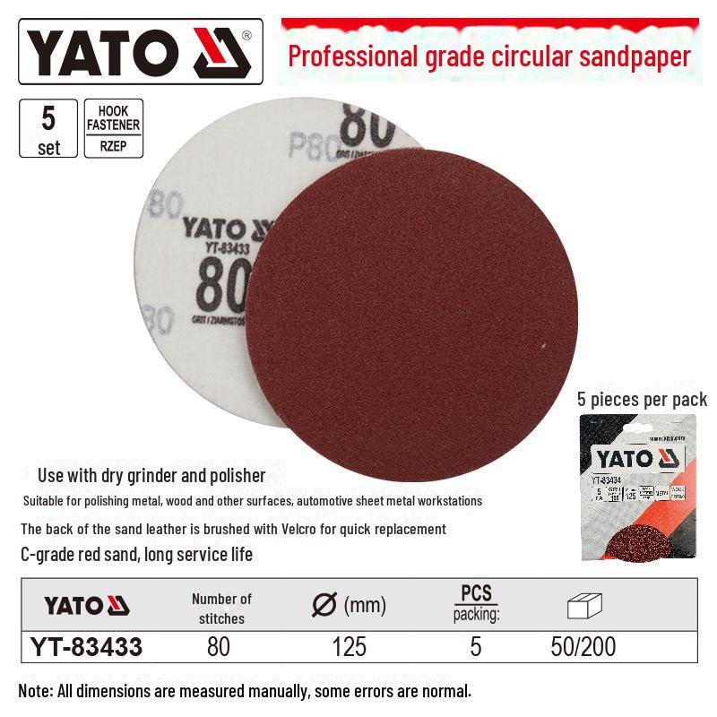 YATO Self-Adhesive Circular Sandpaper for Angle Grinders and Pneumatic Polishers