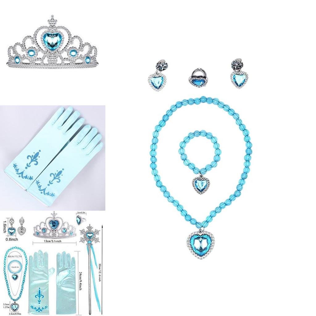 Dětská Frozen Elsa Princezna Plastová Korunka Kouzelná Hůlka Náhrdelník Náušnice Mašlička Rukavice Sada