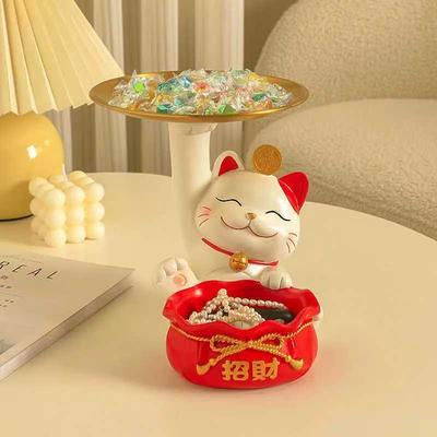 Fortune Cat Storage Bag for Good Luck, Key Storage, Entrance Hall, Front Door, TV Cabinet, Housewarming Decorations, New Year Gifts