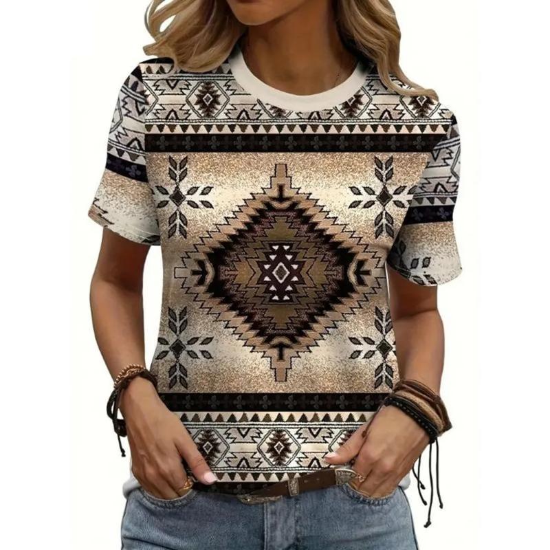 Fashion women's clothing simple short sleeves are short sleeves 3D color printing round neck T-shirt round neck short sleeves