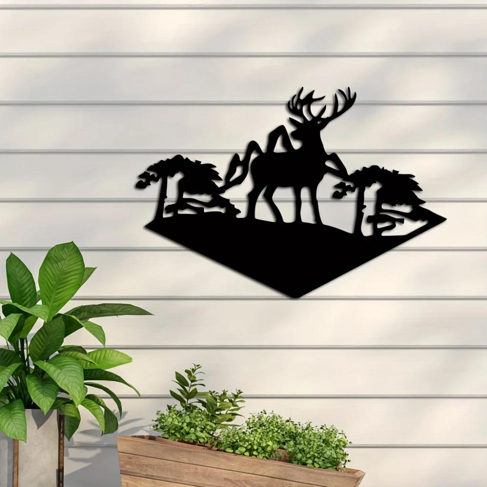 Metall-Hirsch-Kunst-Wanddekoration – Waldhirsch-Schild, eleganter Metall-Wandbehang für rustikales Zuhause, von der Natur inspirierte Wanddekoration