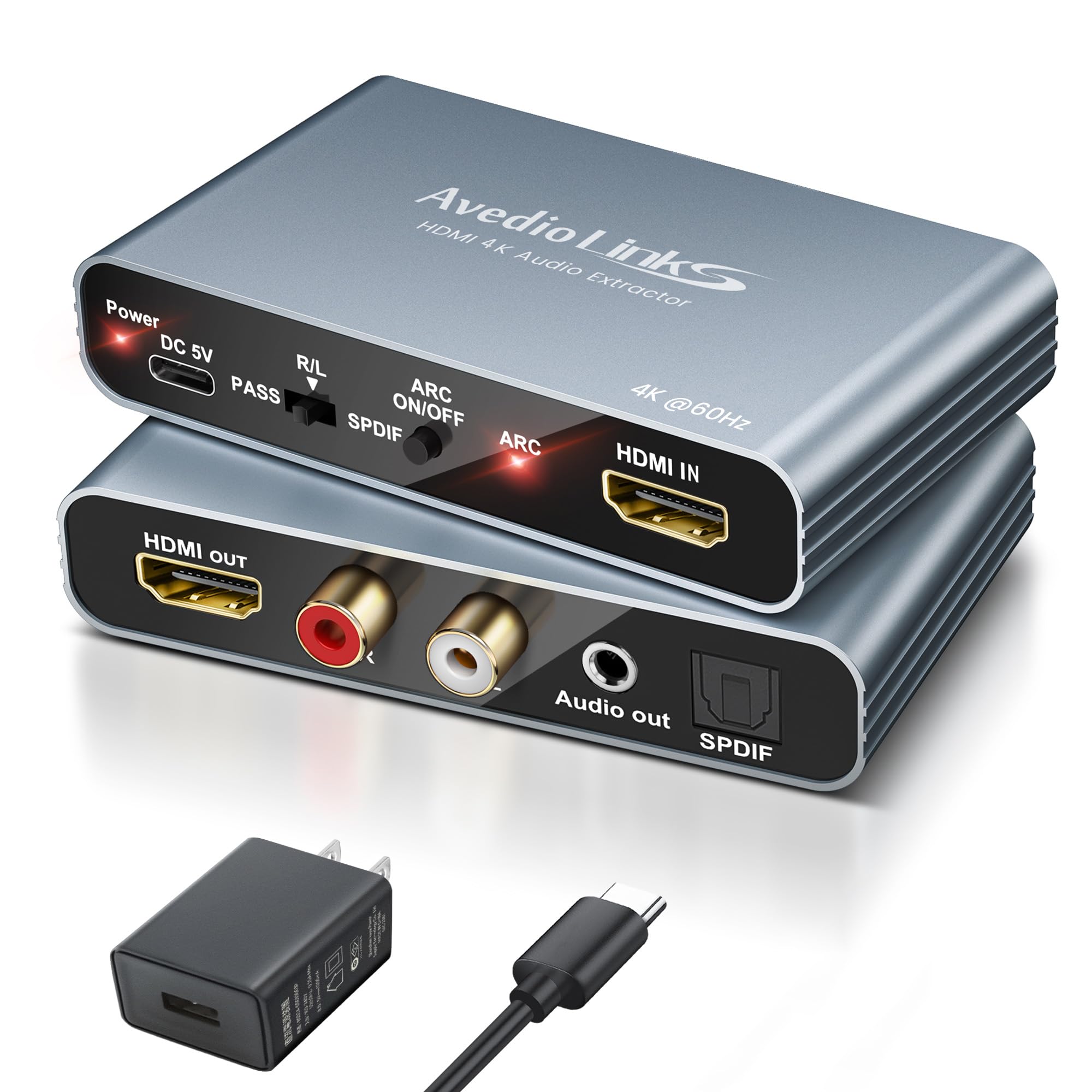 

avedio links HDMI Audio HDMI Audio ARC CEC Dolby Atmos DTS AAC Optical Digital RCA Audio Compatible with Aluminum Power Adapter Included Splitter,