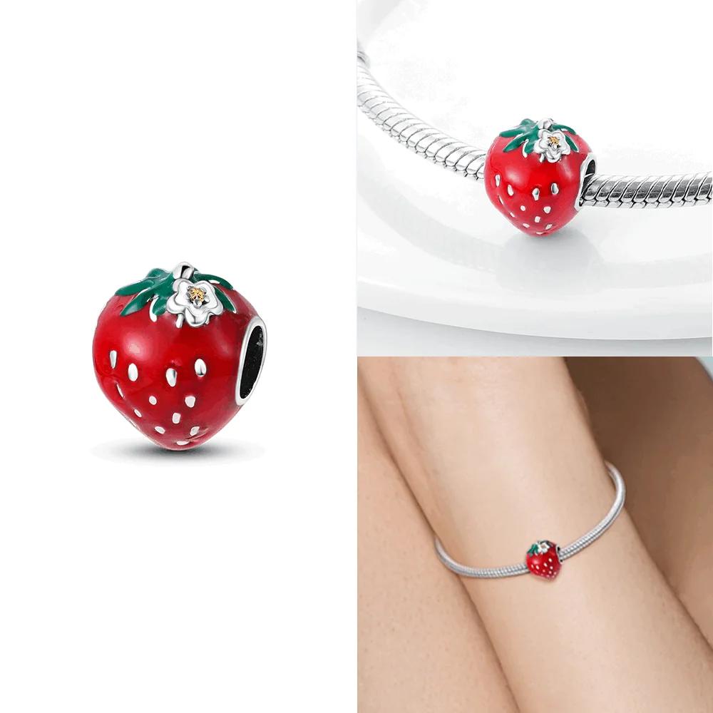 Color Charms Bead Lipstick High Heels Heart Strawberry Copper Red Dangle Fit Original Bangle Bracelet Diy Jewelry