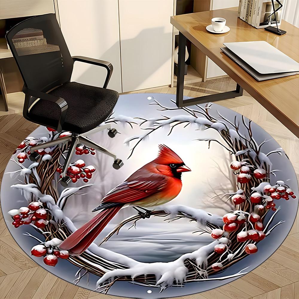 1pc Winter Wreath Chair Carpet for Office, Round Non Slip Durable Large Size Office Carpet, Suitable for Office