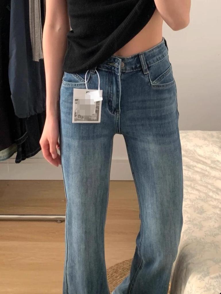 Women's Retro Blue High-Waist Wide-Leg Flared Jeans Plus Size