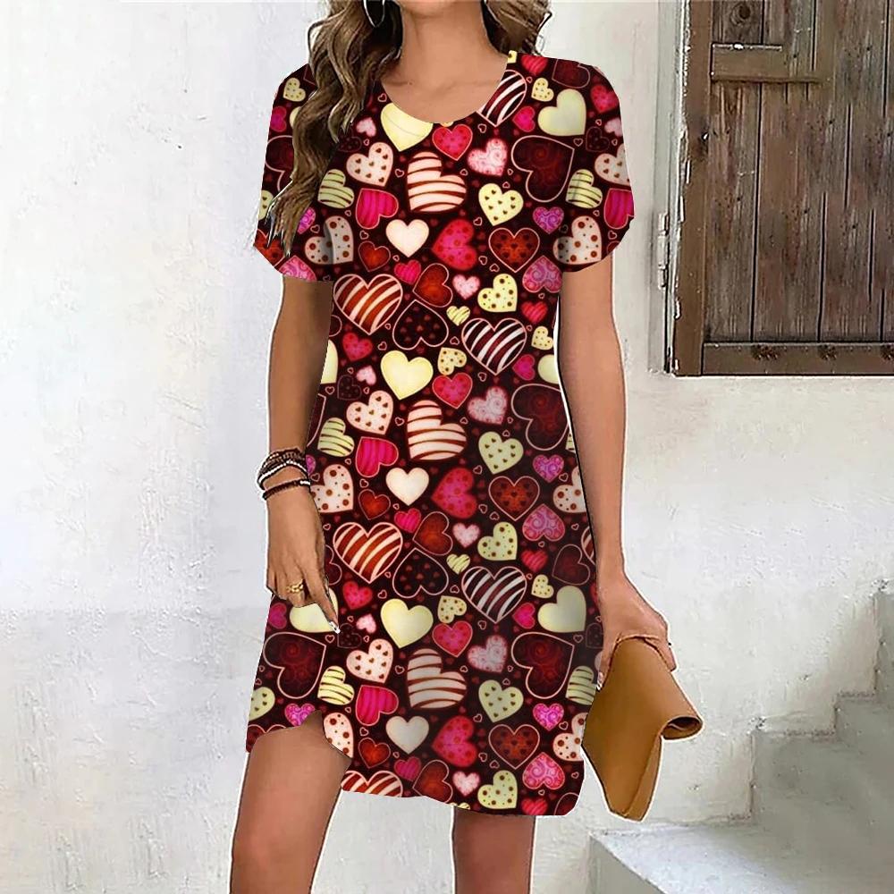 Fashion 3D Print Summer Dress Loose Casual Short Sleeve O-Neck Mini Dress