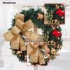 40cm Christmas Wreath with Big Bowknot Holiday Wreath Hanging Decoration for Door Mantels Wall Festival Celebration