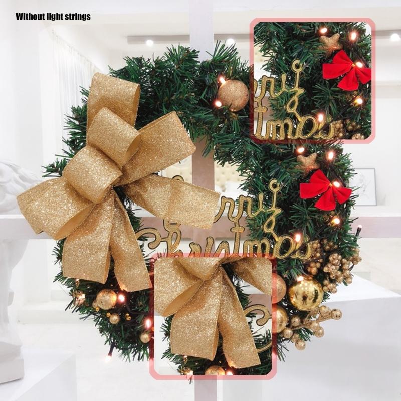 40cm Christmas Wreath with Big Bowknot Holiday Wreath Hanging Decoration for Door Mantels Wall Festival Celebration