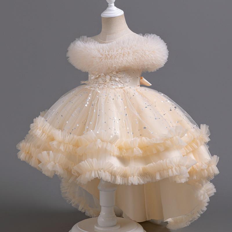 Girls Puffy Princess Dress Flower Girl Wedding Piano Performance Formal Dress