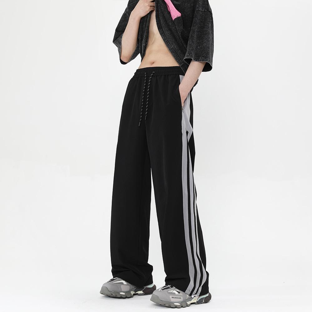 

Мужские полосатые брюки, прямые широкие брюки, свободные повседневные брюки, модная мужская одежда M чёрный