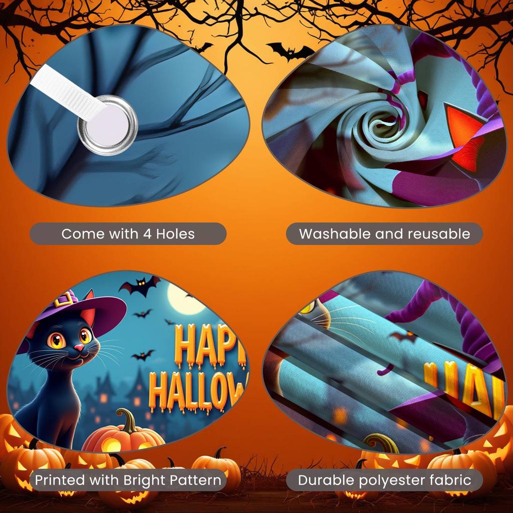 Party Banner Night Scene Witch Hat Banner Halloween Banner Black Pumpkin Decoration For Halloween Party Festival Event Spooky