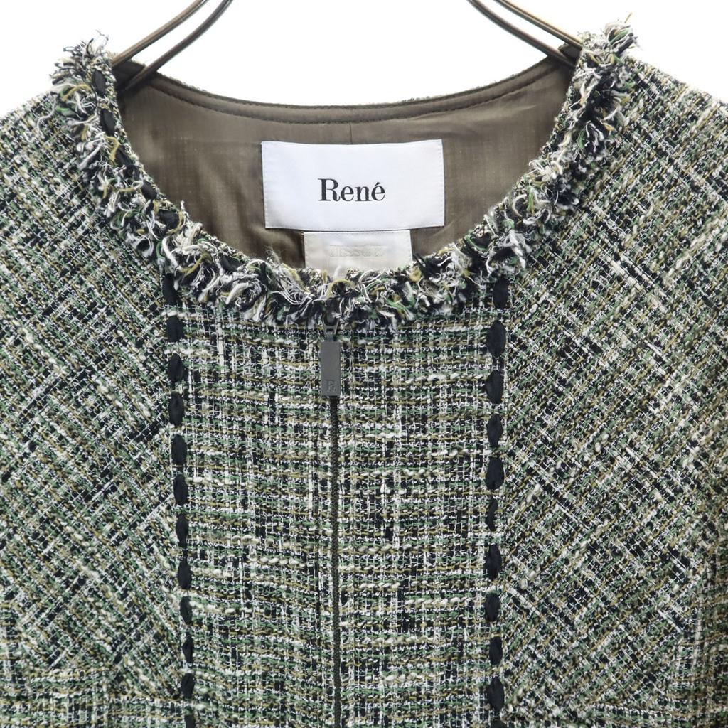 Unused Rene Made In Japan Short Sleeve Tweed One Piece 36 Green Women Used