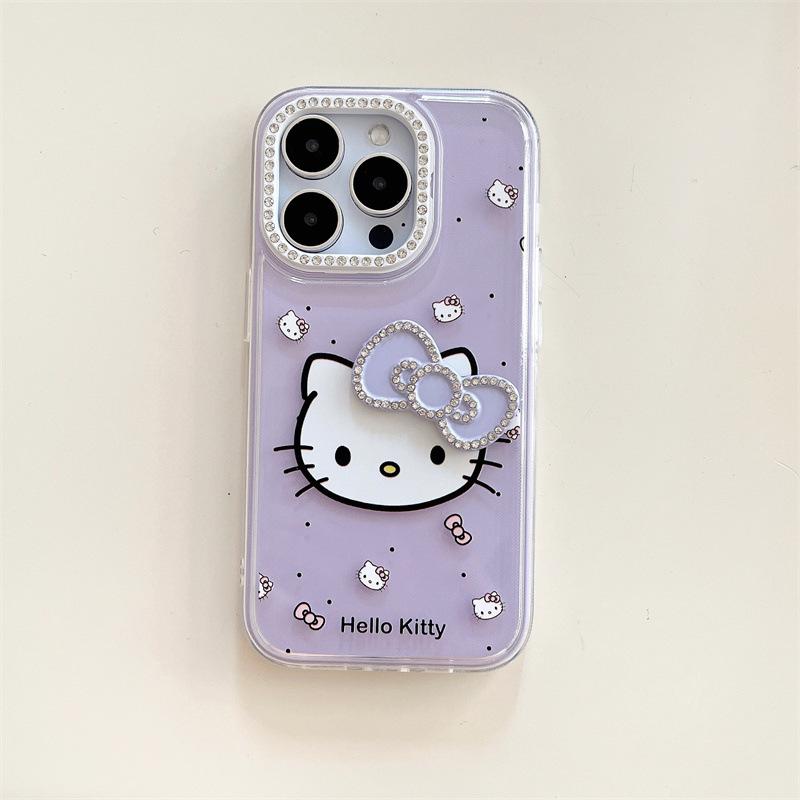 Cartoon Flash Diamond Bow KT Cat iPhone14/13 for 11 Apple 16/15PROMAX Mobile Phone Case 12 Sets