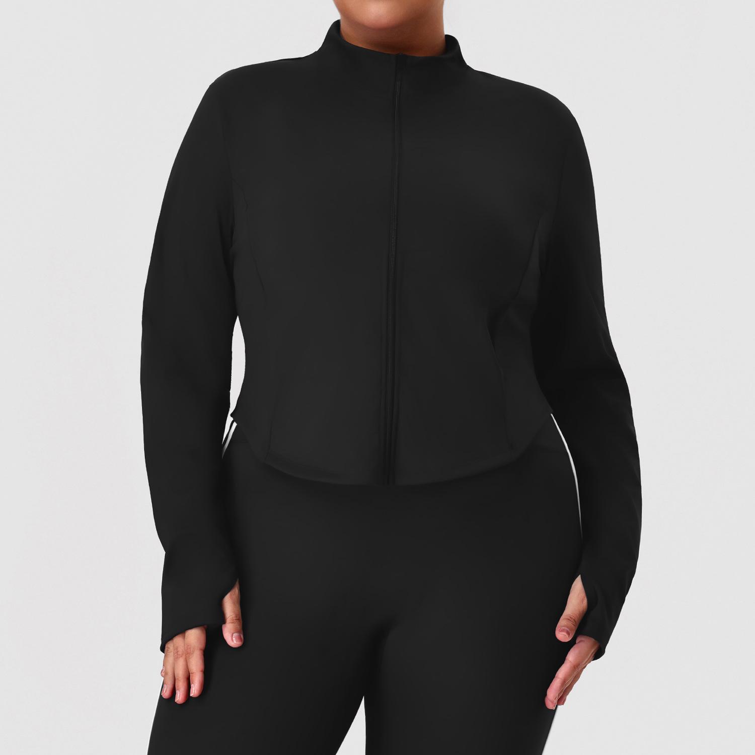 Plus Size Windproof Stand Collar Yoga Jacket - Slimming Zipper Top for Running and Training 1XL