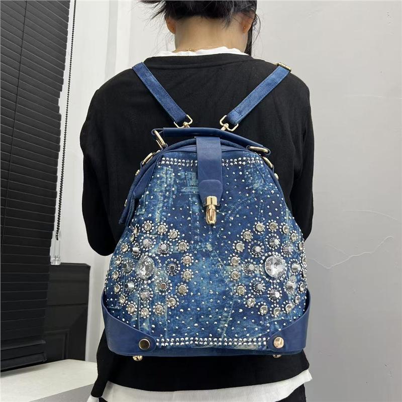 Ladies Elegant Sun Flower Backpack Temperament Diamond-Encrusted Multifunctional Shoulder Bag