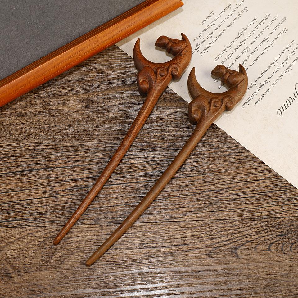 Elegantná zlatá sponka do vlasov z hodvábu a santalového dreva - Čínsky retro štýl vlasového doplnku